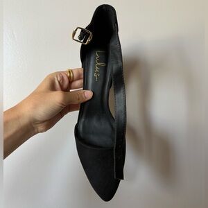 Lulus Black Pointed Toe Block Heels with Ankle Strap